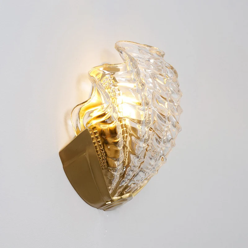 Glazen Wandlamp Schelp Design Messing & Glas Luxe Afwerking voor Gang en Slaapkamer | Sansoti