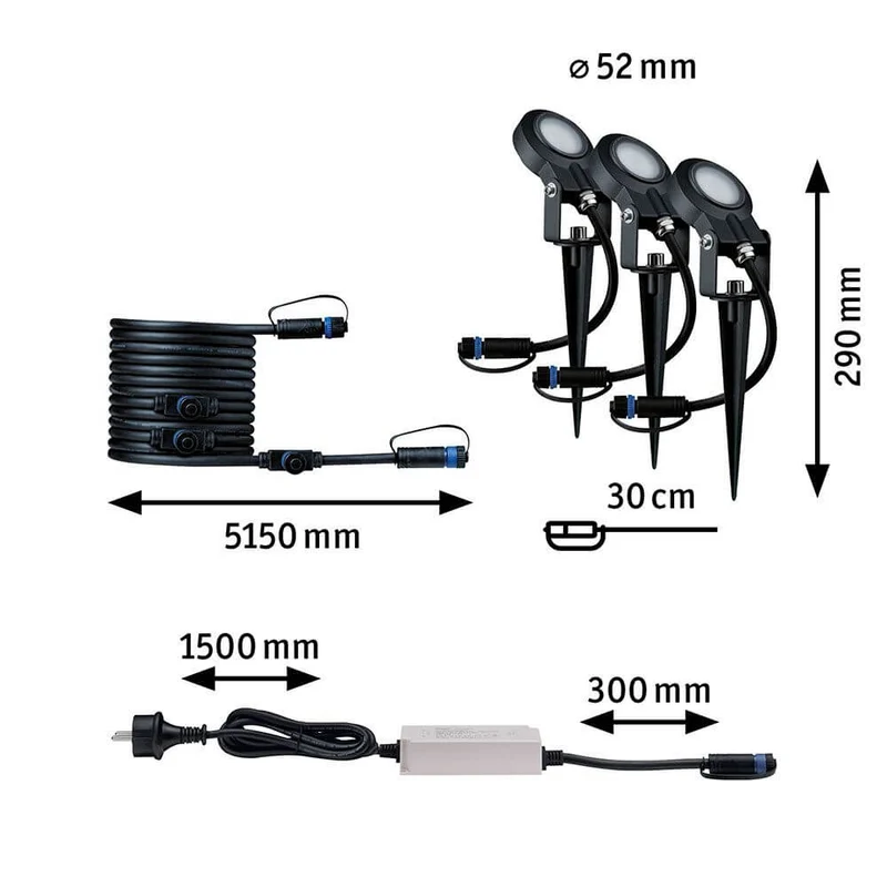 LED Plug & Shine Spot Sting Basisset Dimmbar IP67 24V 3000K 3x6W