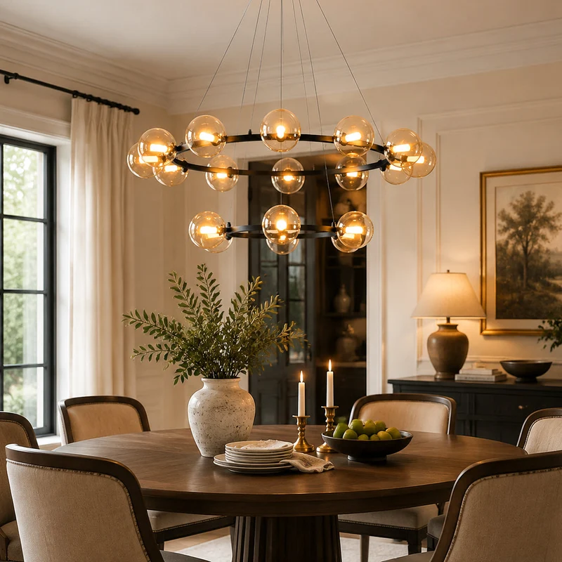 Moderne Kroonluchter met Glazen Kappen – Stijlvol Metalen Design voor Eetkamer Woonkamer Slaapkamer Restaurant | Sansoti