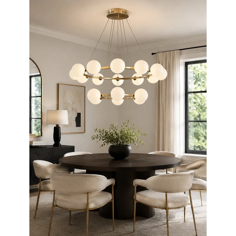 Moderne Kroonluchter met Glazen Kappen – Stijlvol Metalen Design voor Eetkamer Woonkamer Slaapkamer Restaurant | Sansoti