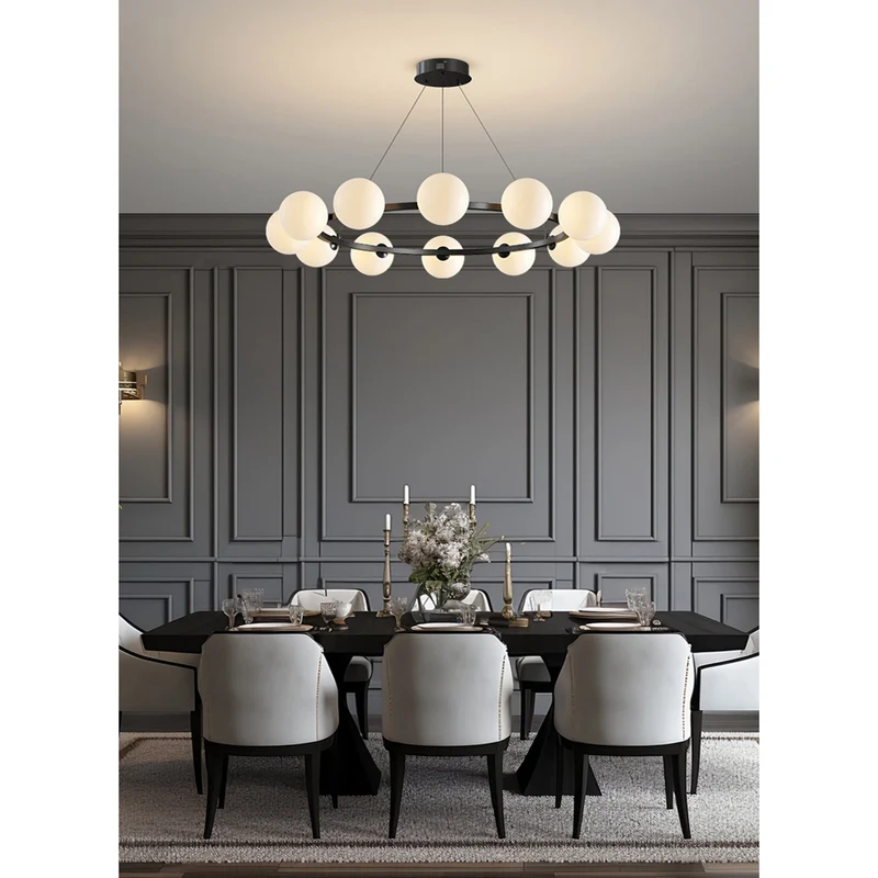 Moderne Kroonluchter met Glazen Kappen – Stijlvol Metalen Design voor Eetkamer Woonkamer Slaapkamer Restaurant | Sansoti