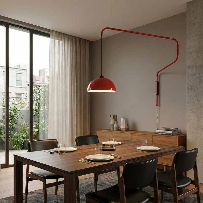 Geometrische Wandlamp Plug-In met Dimfunctie – Rood & Zwart Metalen Design – 3 Maten S/M/L | Sansoti