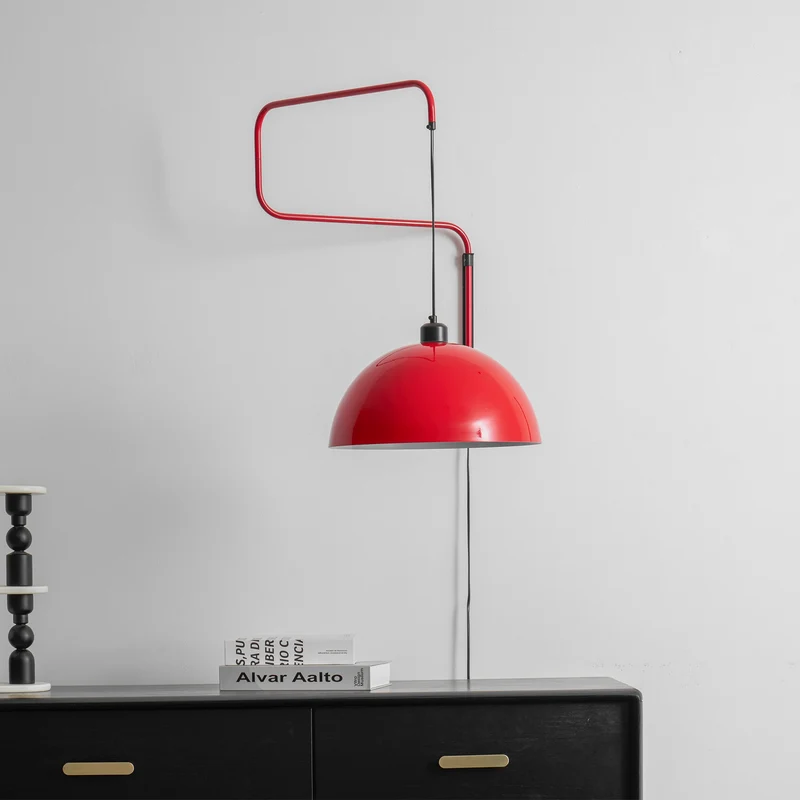 Geometrische Wandlamp Plug-In met Dimfunctie – Rood & Zwart Metalen Design – 3 Maten S/M/L | Sansoti
