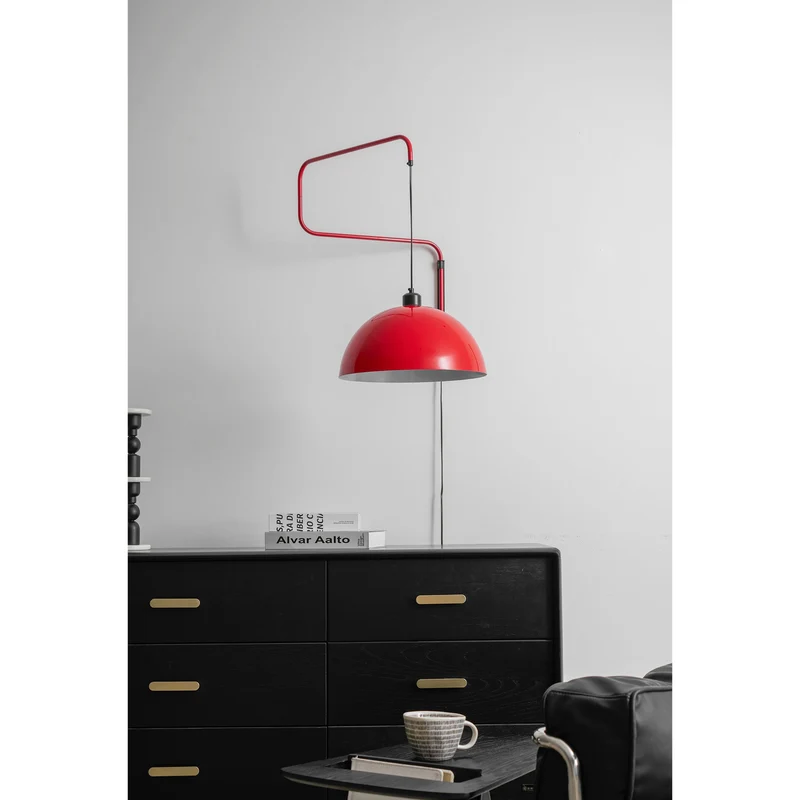 Geometrische Wandlamp Plug-In met Dimfunctie – Rood & Zwart Metalen Design – 3 Maten S/M/L | Sansoti