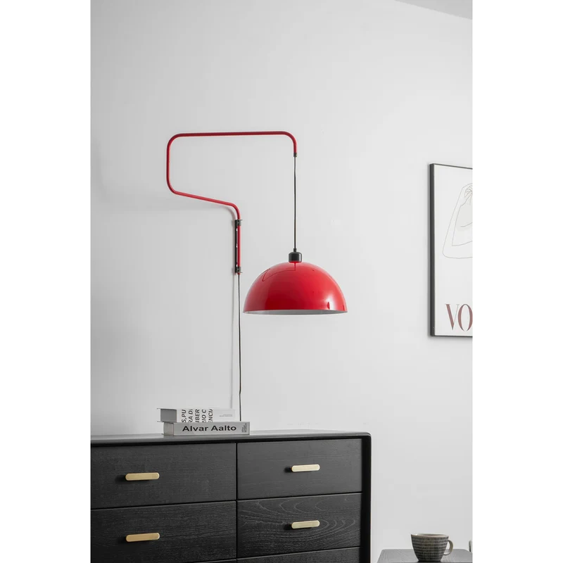 Geometrische Wandlamp Plug-In met Dimfunctie – Rood & Zwart Metalen Design – 3 Maten S/M/L | Sansoti