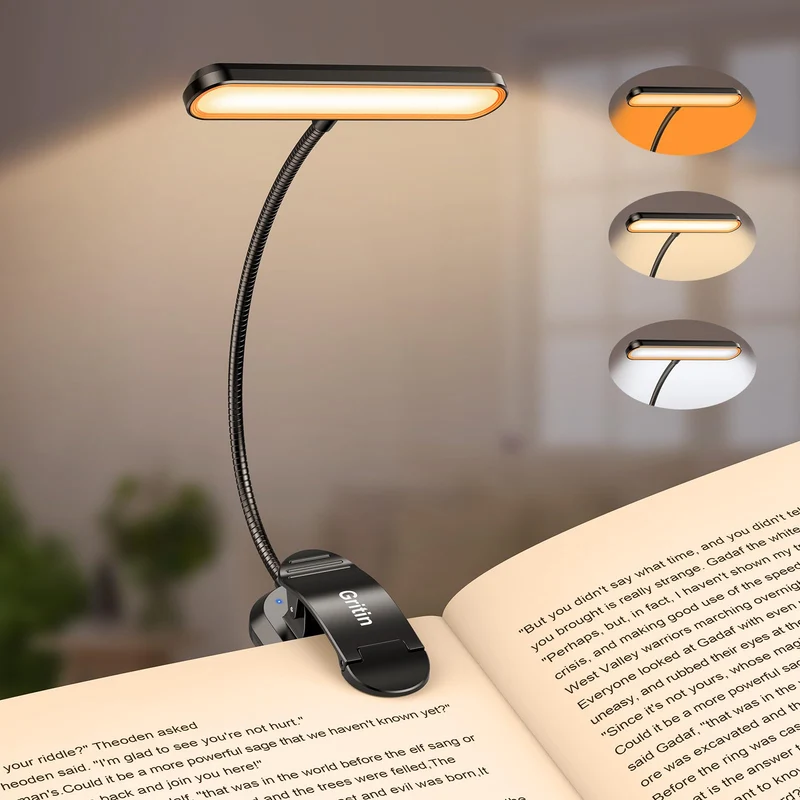 Oplaadbare Leeslamp met 19 LEDs – 3 Kleurtemperaturen & 5 Helderheidsniveaus – Flexibele Nek Verstelbaar – Klemontwerp voor Boek & E-reader – USB-C – Ideaal voor Nachtelijk Lezen | Sansoti