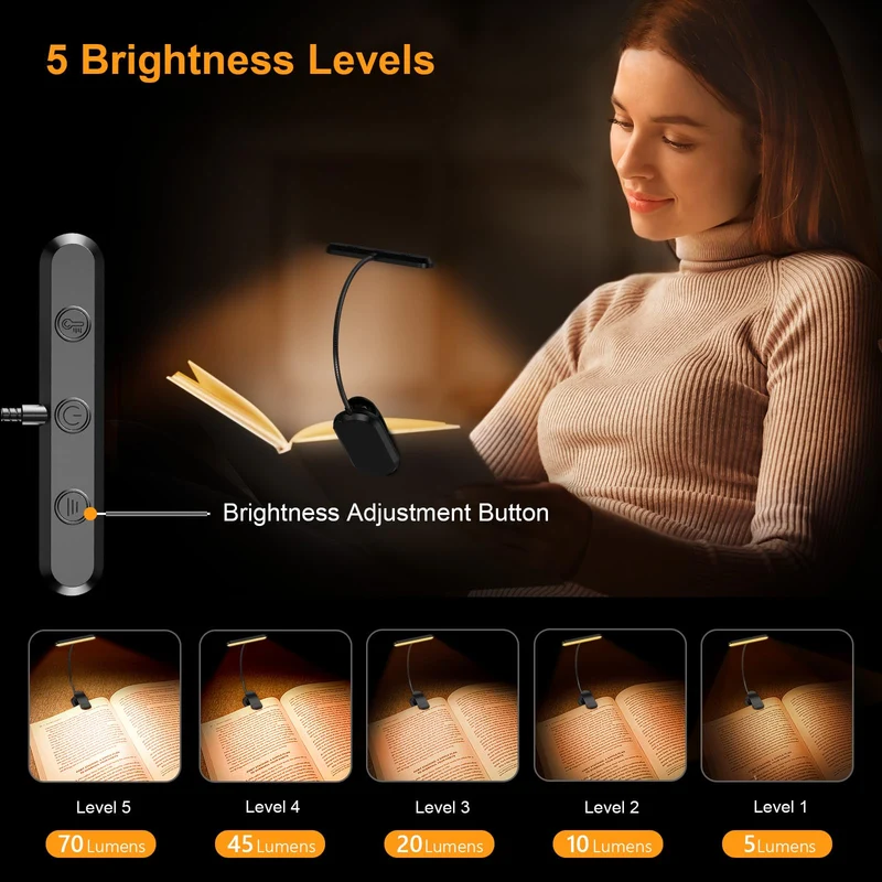 Oplaadbare Leeslamp met 19 LEDs – 3 Kleurtemperaturen & 5 Helderheidsniveaus – Flexibele Nek Verstelbaar – Klemontwerp voor Boek & E-reader – USB-C – Ideaal voor Nachtelijk Lezen | Sansoti