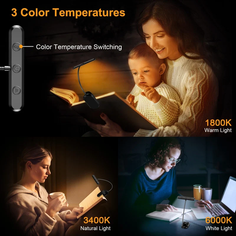 Oplaadbare Leeslamp met 19 LEDs – 3 Kleurtemperaturen & 5 Helderheidsniveaus – Flexibele Nek Verstelbaar – Klemontwerp voor Boek & E-reader – USB-C – Ideaal voor Nachtelijk Lezen | Sansoti
