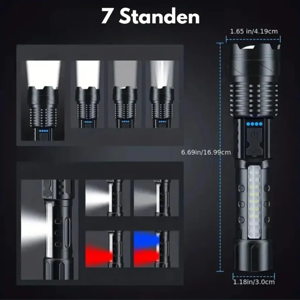Militaire Zaklamp 5000 Lumen Tactisch LED Oplaadbaar USB Waterdicht Schokbestendig Zoombaar 5 Modi Compact Ultra Helder Outdoor Camping | Sansoti
