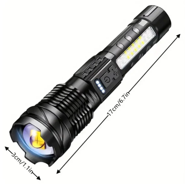 Militaire Zaklamp 5000 Lumen Tactisch LED Oplaadbaar USB Waterdicht Schokbestendig Zoombaar 5 Modi Compact Ultra Helder Outdoor Camping | Sansoti