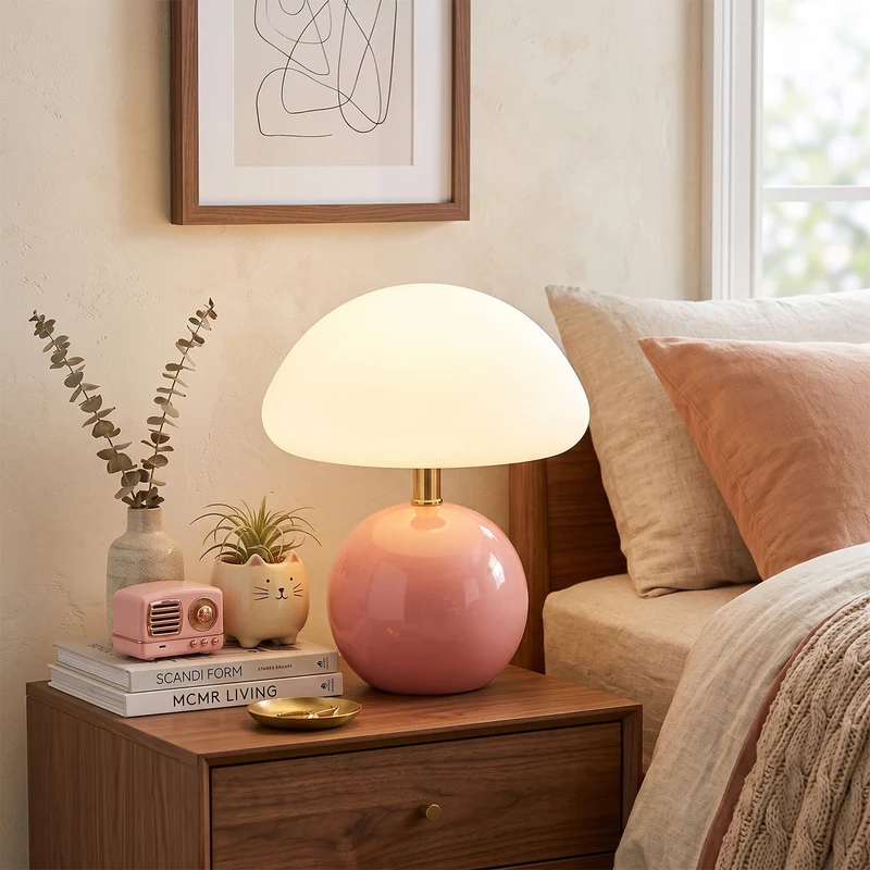 Keramische Tafellamp met Rotomold Kap - Warm Wit LED 3000K - Ø 20 cm - Scandinavische Designlamp | Sansoti