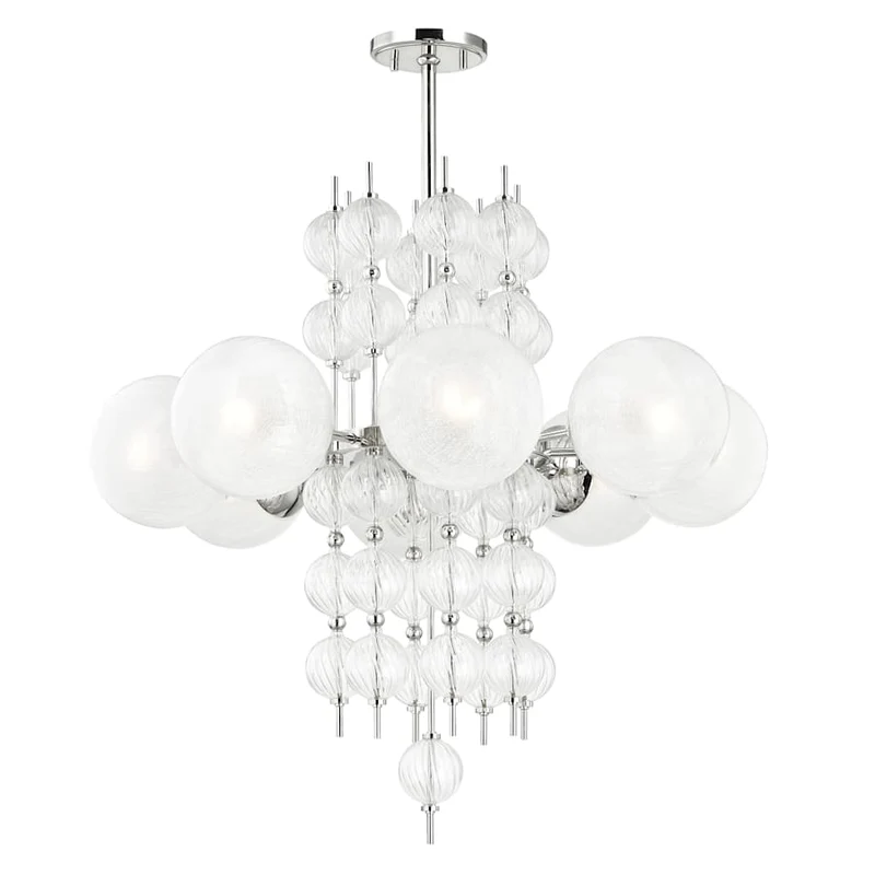 Moderne Glazen Kroonluchter met 8 Lichtpunten 86cm – Elegant Staal met Bolvormige Kappen voor Eetkamer Woonkamer | Sansoti