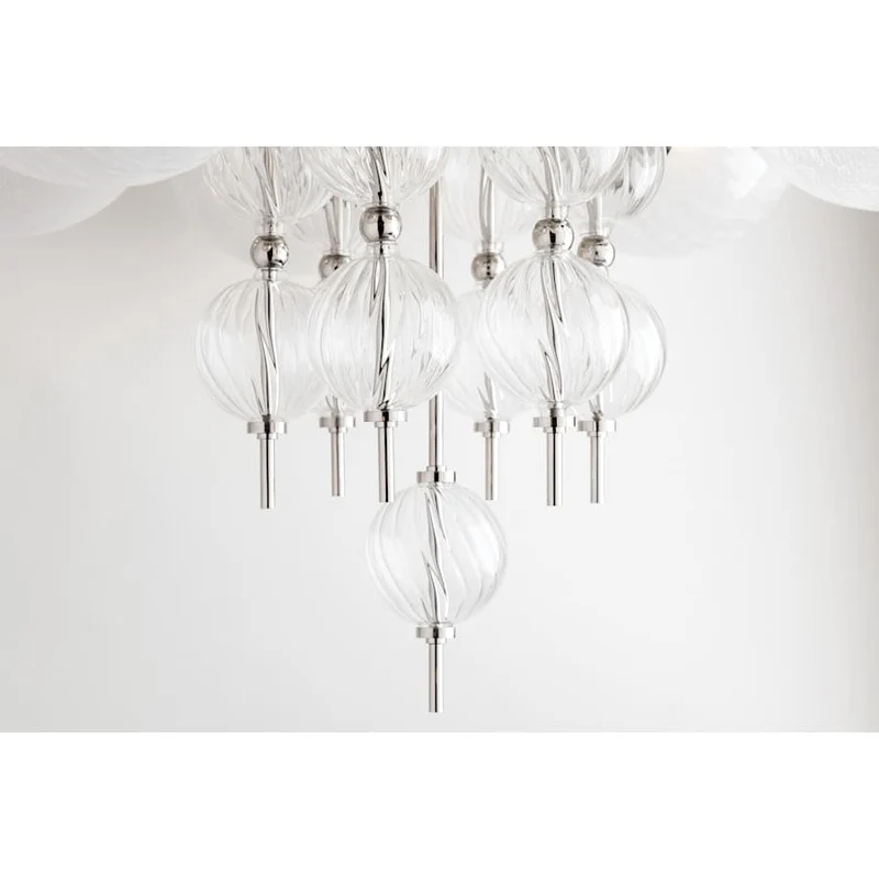 Moderne Glazen Kroonluchter met 8 Lichtpunten 86cm – Elegant Staal met Bolvormige Kappen voor Eetkamer Woonkamer | Sansoti