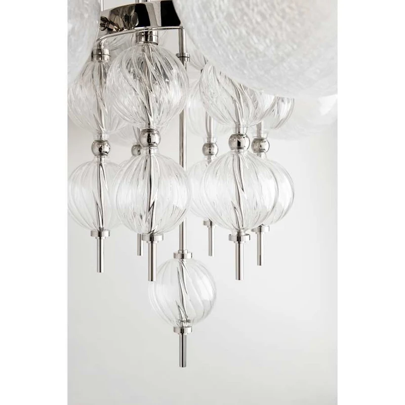 Moderne Glazen Kroonluchter met 8 Lichtpunten 86cm – Elegant Staal met Bolvormige Kappen voor Eetkamer Woonkamer | Sansoti