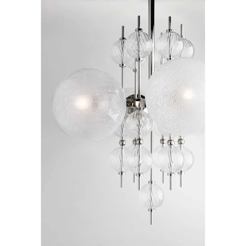 Moderne Glazen Kroonluchter met 8 Lichtpunten 86cm – Elegant Staal met Bolvormige Kappen voor Eetkamer Woonkamer | Sansoti