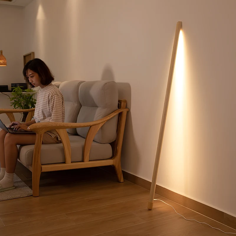 Scandinavische Vloerlamp Hout & Acryl met Geïntegreerde LED Staaflamp 135cm | Sansoti