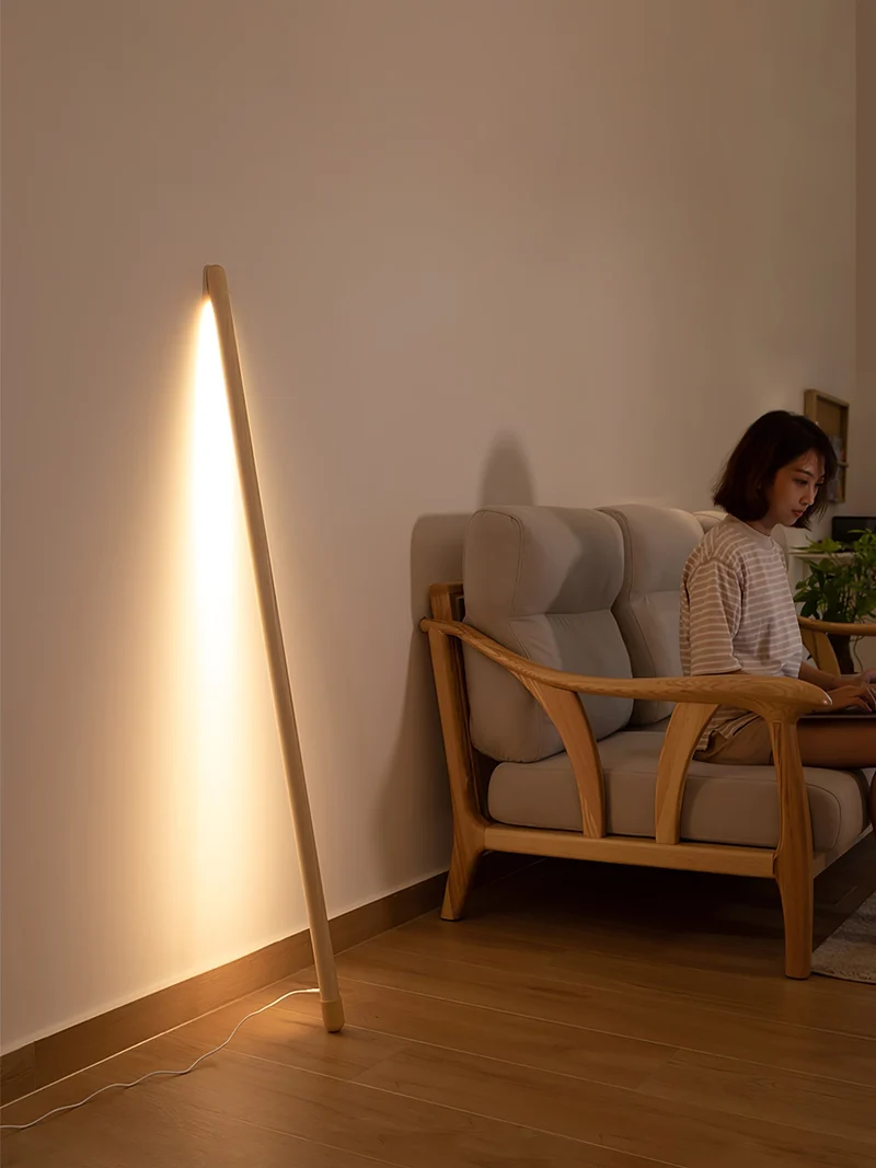 Scandinavische Vloerlamp Hout & Acryl met Geïntegreerde LED Staaflamp 135cm | Sansoti