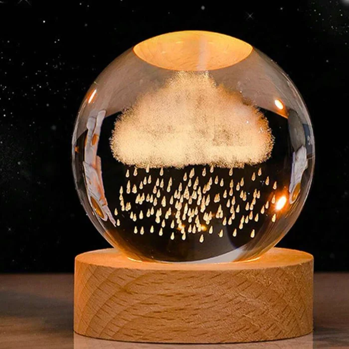 3D Verlichte Glazen Bol met Ruimtemotieven – Decoratieve Sfeerverlichting met LED | Sansoti