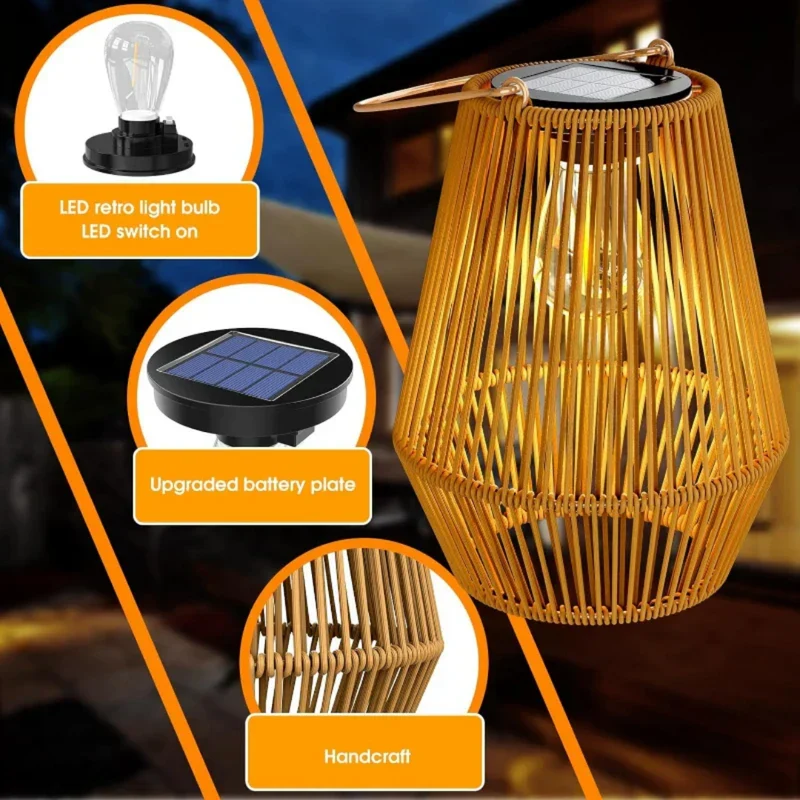 Handgeweven Waterdichte Tuinlamp op Zonne-energie – Rotan Lantaarn met LED-verlichting voor Sfeervolle Buitenruimtes | Sansoti