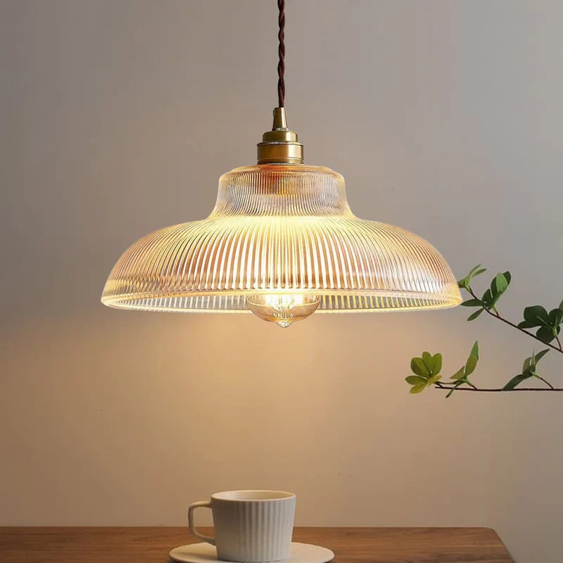 Vintage Hanglamp met Prismatisch Glas - E27 Fitting - Messing & Groen - Dimbaar - Retro Keukenverlichting - Eettafelverlichting | Sansoti