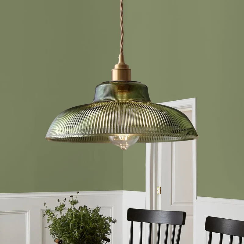 Vintage Hanglamp met Prismatisch Glas - E27 Fitting - Messing & Groen - Dimbaar - Retro Keukenverlichting - Eettafelverlichting | Sansoti