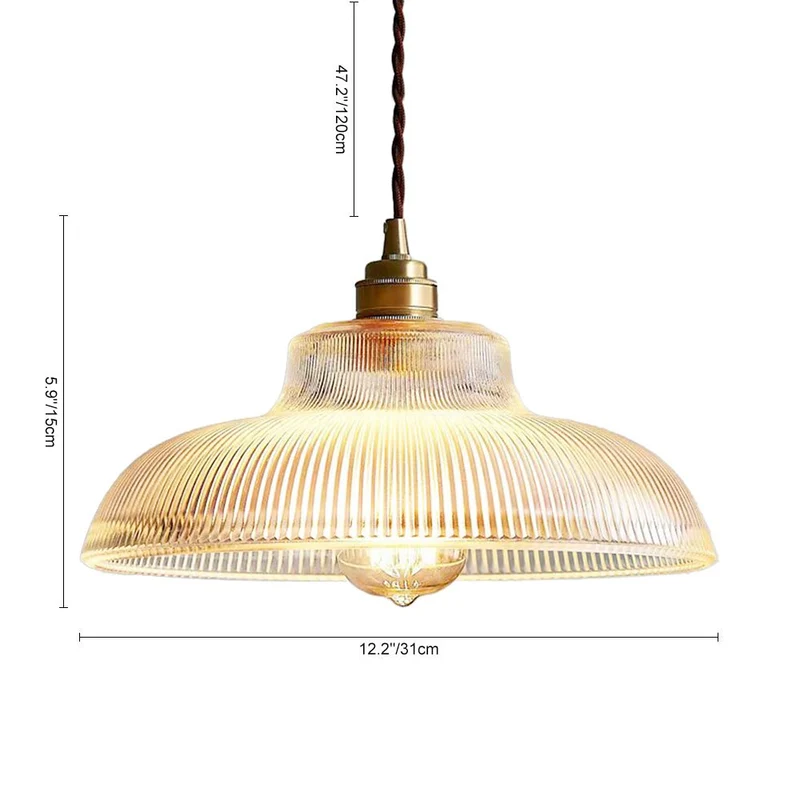 Vintage Hanglamp met Prismatisch Glas - E27 Fitting - Messing & Groen - Dimbaar - Retro Keukenverlichting - Eettafelverlichting | Sansoti