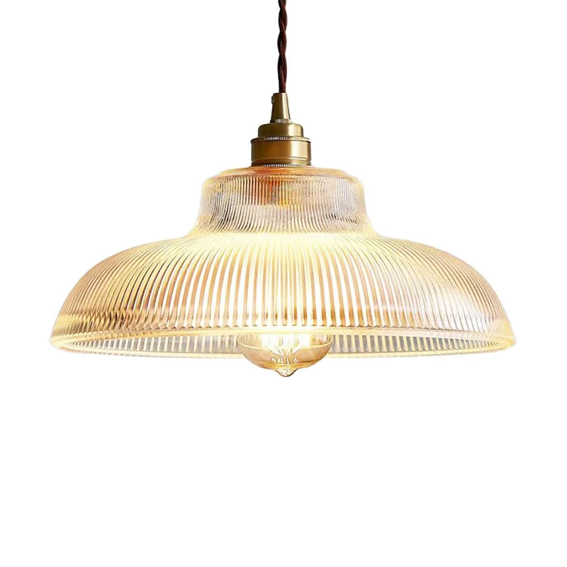 Vintage Hanglamp met Prismatisch Glas - E27 Fitting - Messing & Groen - Dimbaar - Retro Keukenverlichting - Eettafelverlichting | Sansoti