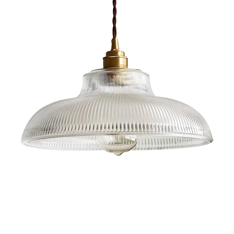 Vintage Hanglamp met Prismatisch Glas - E27 Fitting - Messing & Groen - Dimbaar - Retro Keukenverlichting - Eettafelverlichting | Sansoti