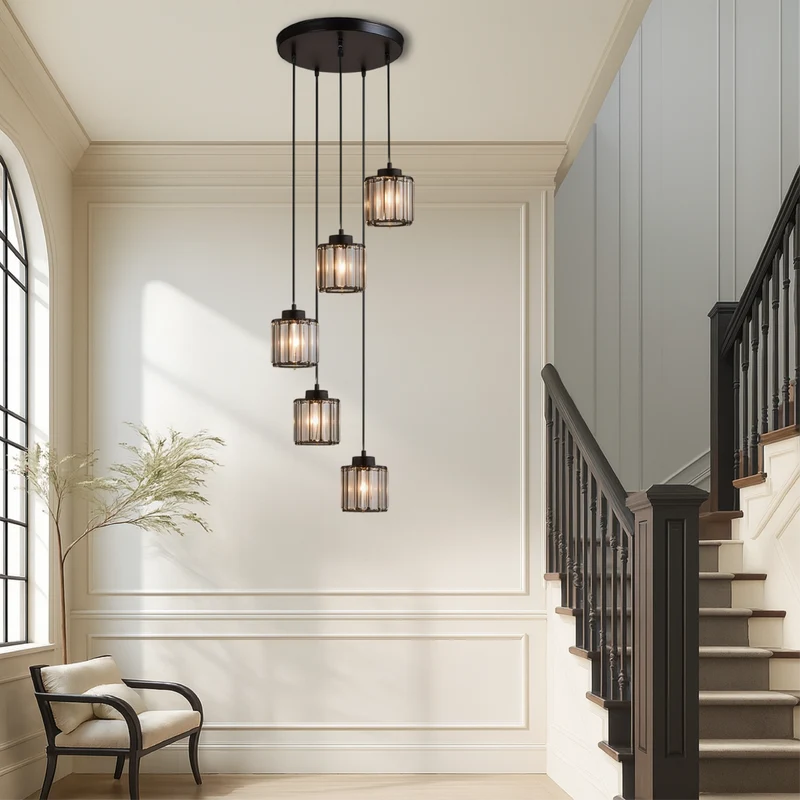 Kristallen Trapverlichting met Glazen Cascade | 5-Laags Design voor Trappenhuis & Entree | Sansoti