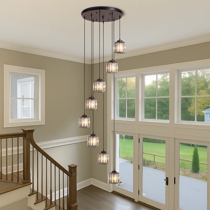 Kristallen Trapverlichting met Glazen Cascade | 5-Laags Design voor Trappenhuis & Entree | Sansoti