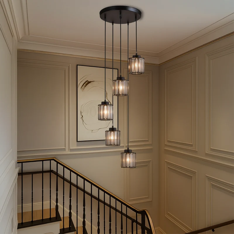 Kristallen Trapverlichting met Glazen Cascade | 5-Laags Design voor Trappenhuis & Entree | Sansoti