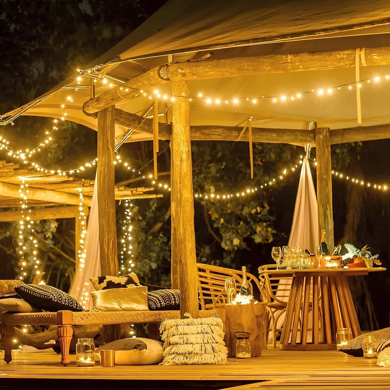 Solar LED Lichtsnoer Warm Wit Groene Koperdraad IP65 Waterdicht Voor Tuin Terras & Balkon | Sansoti