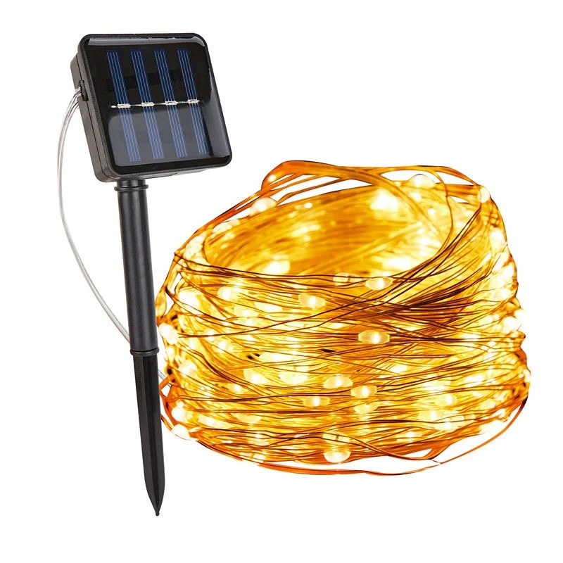 Solar LED Lichtsnoer Warm Wit Groene Koperdraad IP65 Waterdicht Voor Tuin Terras & Balkon | Sansoti