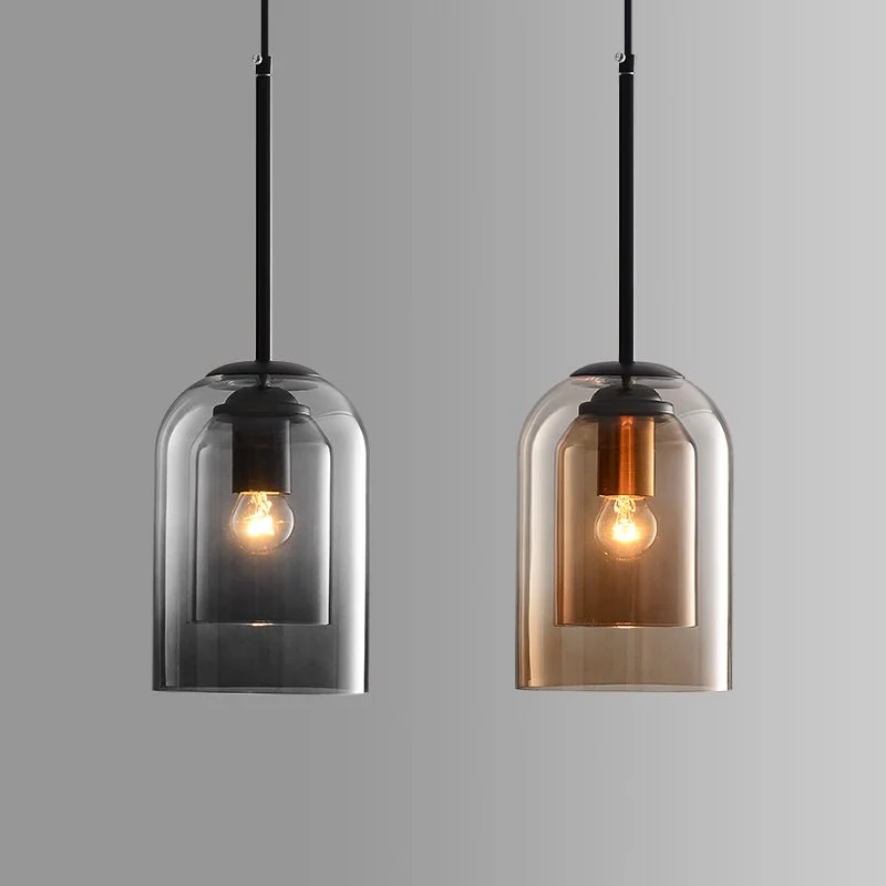 Moderne Hanglamp Dubbel Glas Smoked Grey Rust Eetkamer Vintage Verlichting Scandinavisch Design Mid-Century Stijl | Sansoti