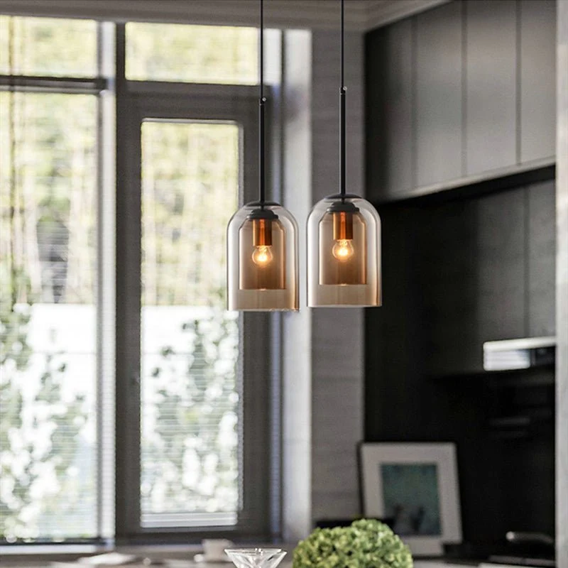 Moderne Hanglamp Dubbel Glas Smoked Grey Rust Eetkamer Vintage Verlichting Scandinavisch Design Mid-Century Stijl | Sansoti