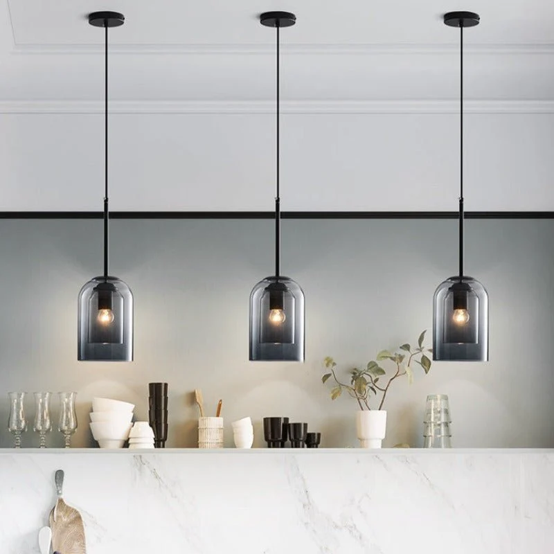 Moderne Hanglamp Dubbel Glas Smoked Grey Rust Eetkamer Vintage Verlichting Scandinavisch Design Mid-Century Stijl | Sansoti