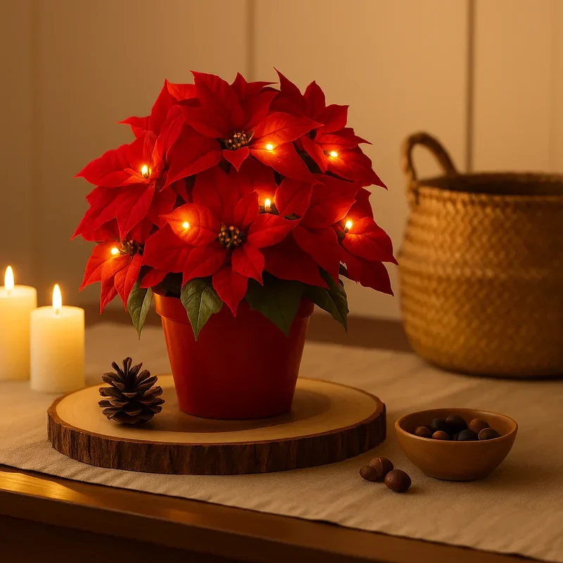 LED Bloesemverlichting Warmwit Kunstplant Tafellamp met Decoratieve Rode Bloemen 30cm | Sansoti