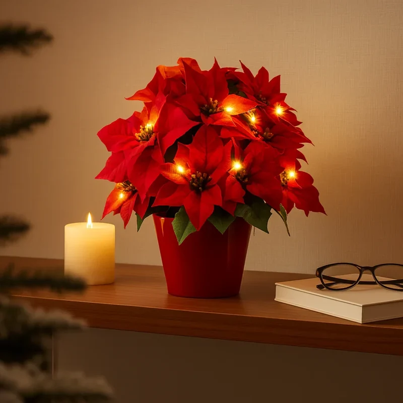 LED Bloesemverlichting Warmwit Kunstplant Tafellamp met Decoratieve Rode Bloemen 30cm | Sansoti