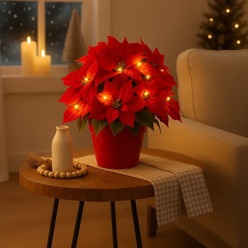LED Bloesemverlichting Warmwit Kunstplant Tafellamp met Decoratieve Rode Bloemen 30cm | Sansoti