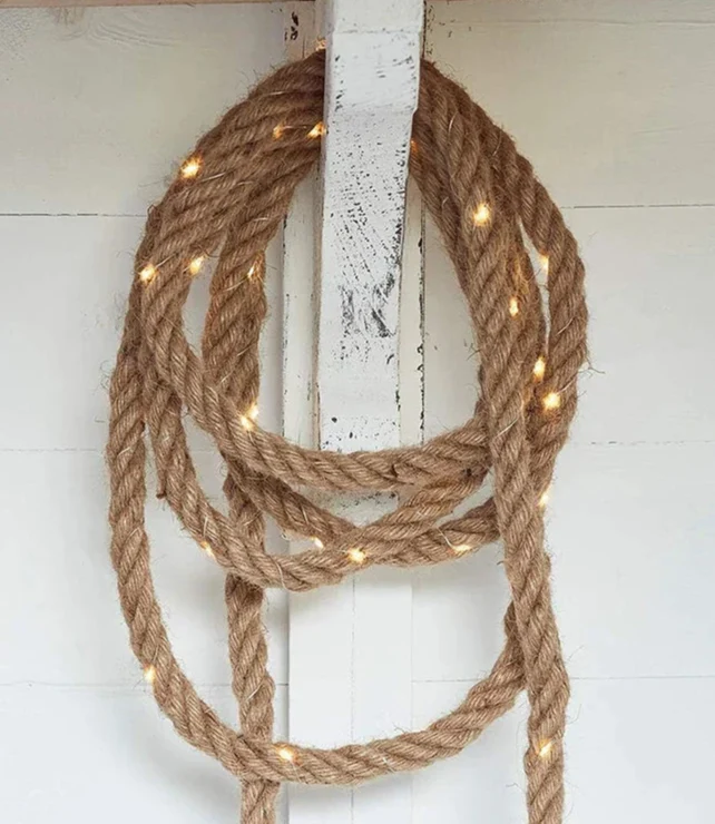 Natuurlijk Decoratief Hanfseil met Geïntegreerde LED-Lichtsnoer Warmwit 4,5 m Rustieke Sfeerlichtslinger voor Binnen en Buiten | Sansoti