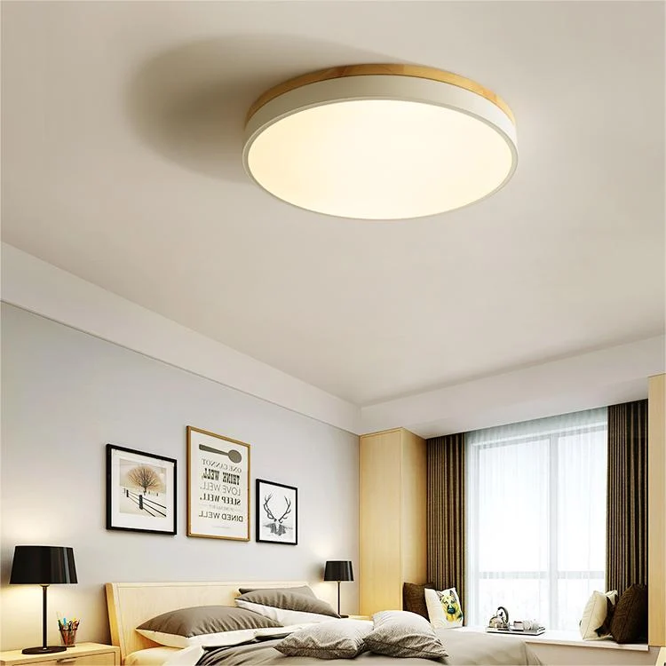 Plafondlamp Hout Rond LED met Acryl – Dimbaar Warm Licht Scandinavisch Design Woonkamer Slaapkamer 30cm 40cm 50cm 60cm | Sansoti