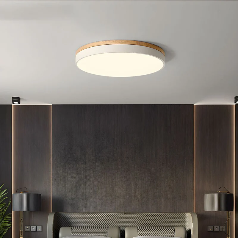 Plafondlamp Hout Rond LED met Acryl – Dimbaar Warm Licht Scandinavisch Design Woonkamer Slaapkamer 30cm 40cm 50cm 60cm | Sansoti