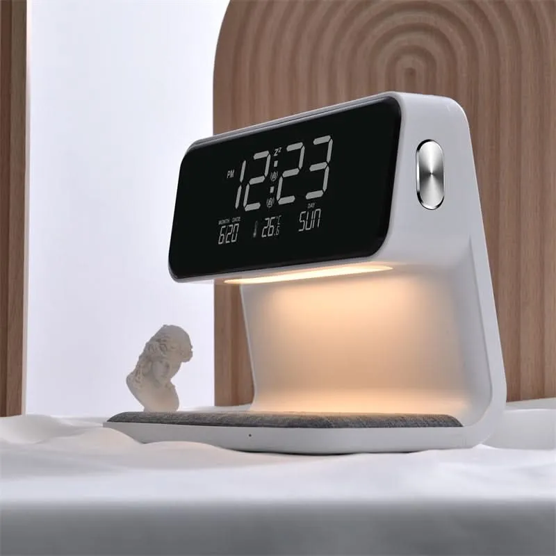 Multifunctioneel LED Wekker met Draadloze Oplader en Dimfunctie - Modern Design voor Nachtkastje | Sansoti
