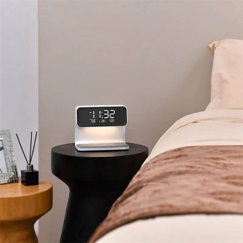 Multifunctioneel LED Wekker met Draadloze Oplader en Dimfunctie - Modern Design voor Nachtkastje | Sansoti