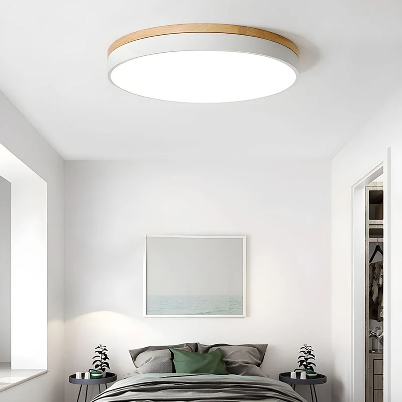 Ronde Plafondlamp met LED en Natuurlijk Hout — Scandinavisch Design met Dimfunctie | Sansoti