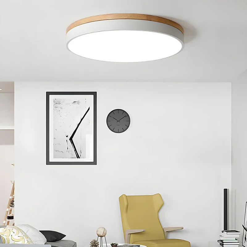 Ronde Plafondlamp met LED en Natuurlijk Hout — Scandinavisch Design met Dimfunctie | Sansoti