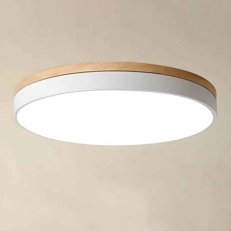 Ronde Plafondlamp met LED en Natuurlijk Hout — Scandinavisch Design met Dimfunctie | Sansoti