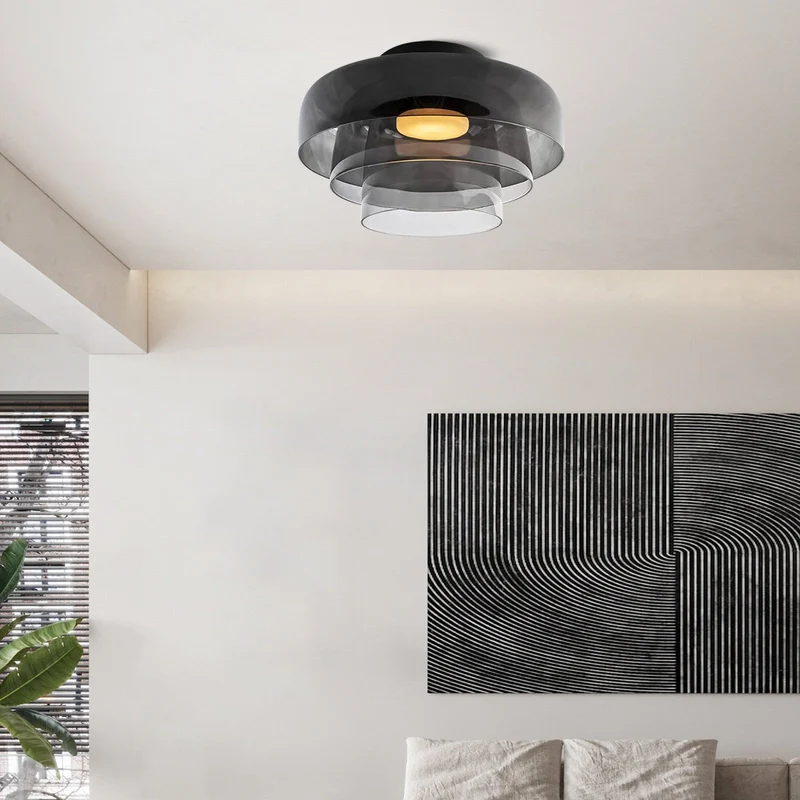 Design Glazen Plafondlamp met Gelaagde Structuur — Elegant Lichtspel voor Eetkamer, Woonkamer en Slaapkamer | Sansoti