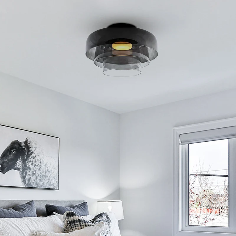 Design Glazen Plafondlamp met Gelaagde Structuur — Elegant Lichtspel voor Eetkamer, Woonkamer en Slaapkamer | Sansoti