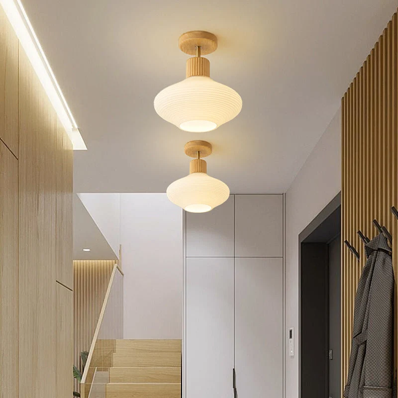 Japandi Plafondlamp Hout & Glas – Natuurlijke Elegantie voor Hal, Woonkamer en Slaapkamer | Sansoti